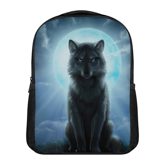 Moonlight Wolf Print Casual Backpack