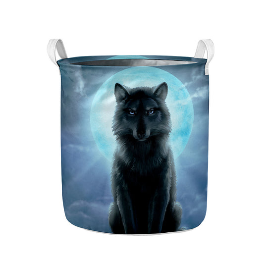 Moonlight Wolf Print Collapsible Laundry Basket