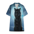 Moonlight Wolf Print Cotton Hawaiian Shirt