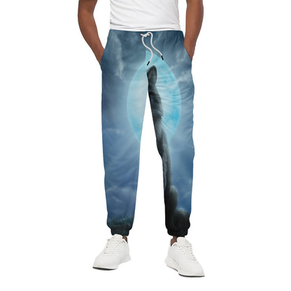 Moonlight Wolf Print Cotton Pants