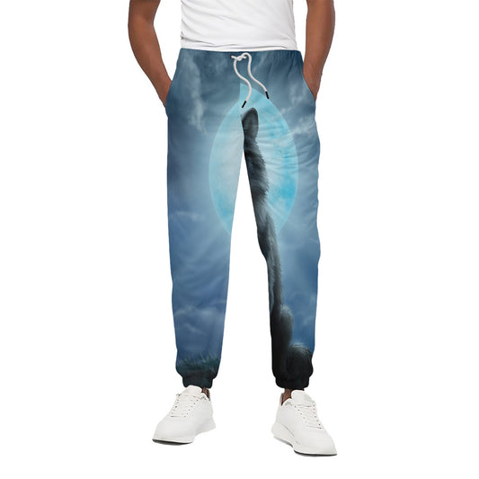 Moonlight Wolf Print Cotton Pants