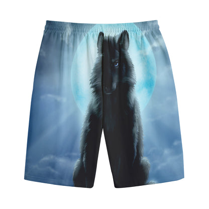 Moonlight Wolf Print Cotton Shorts