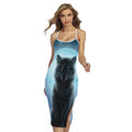 Moonlight Wolf Print Cross Back Cami Dress