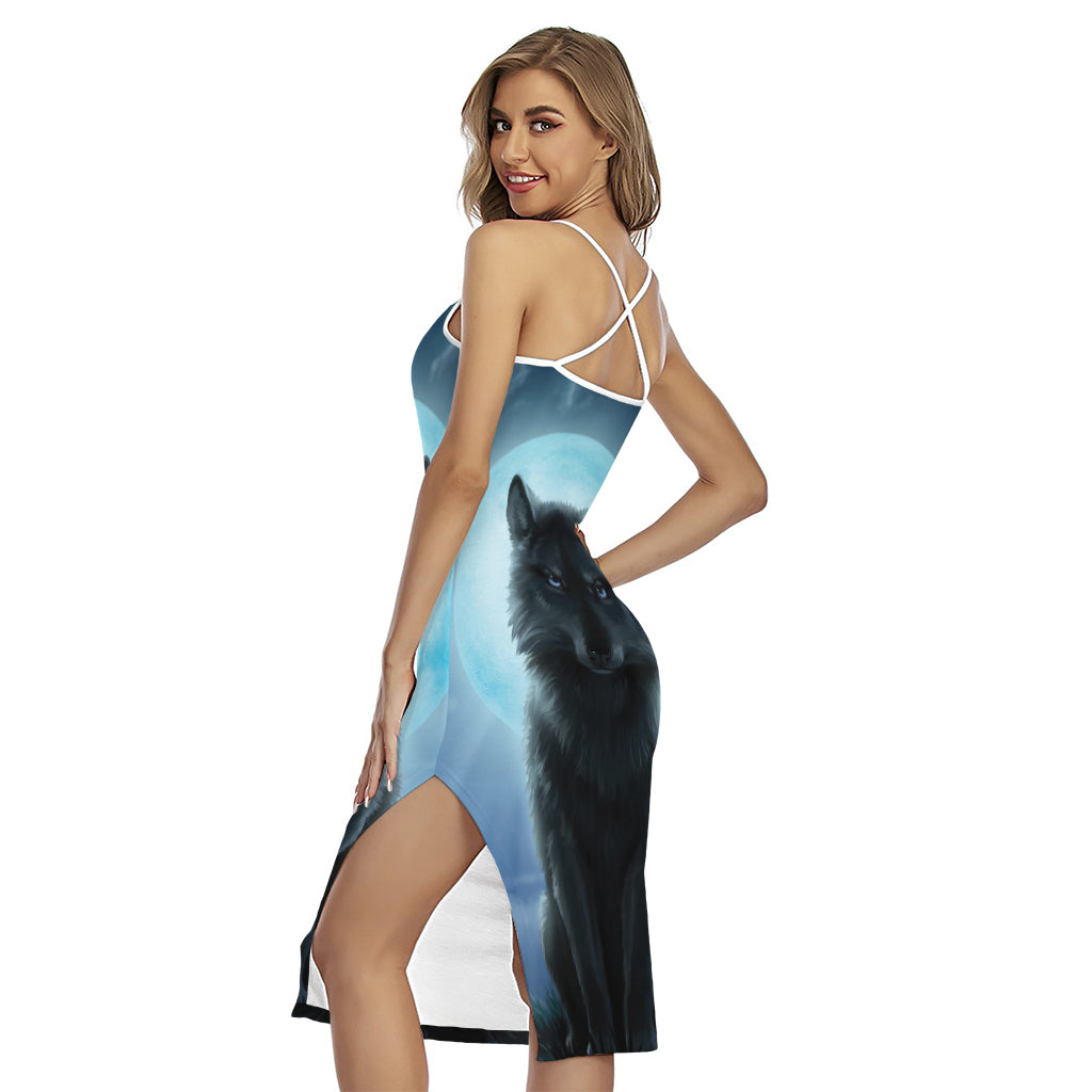 Moonlight Wolf Print Cross Back Cami Dress