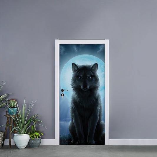 Moonlight Wolf Print Door Sticker