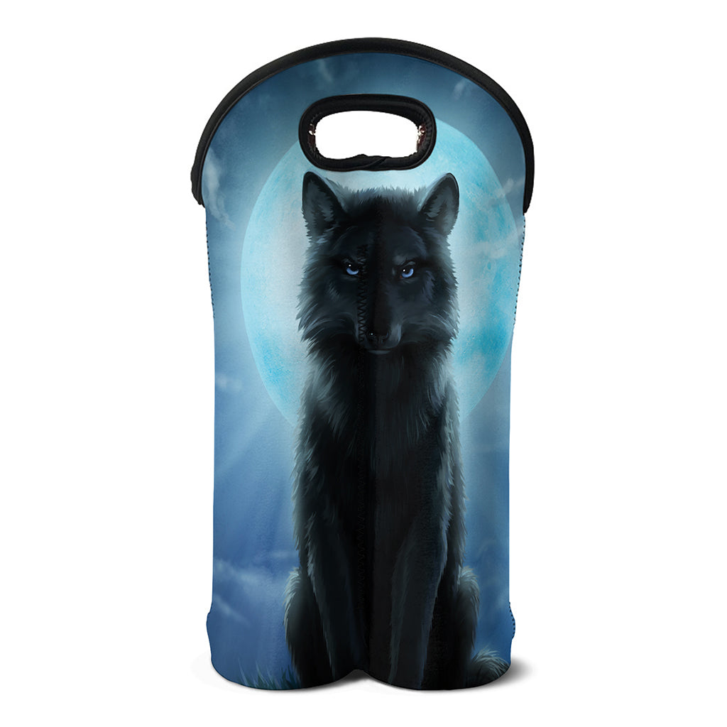 Moonlight Wolf Print Double Neoprene Wine Tote