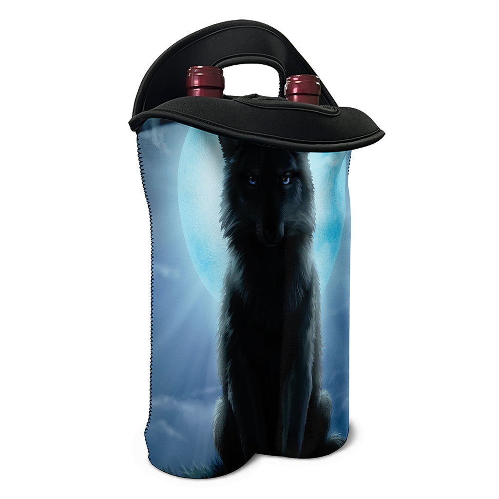 Moonlight Wolf Print Double Neoprene Wine Tote
