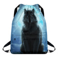 Moonlight Wolf Print Drawstring Backpack
