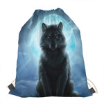 Moonlight Wolf Print Drawstring Bag