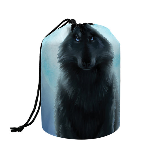 Moonlight Wolf Print Drawstring Makeup Bag