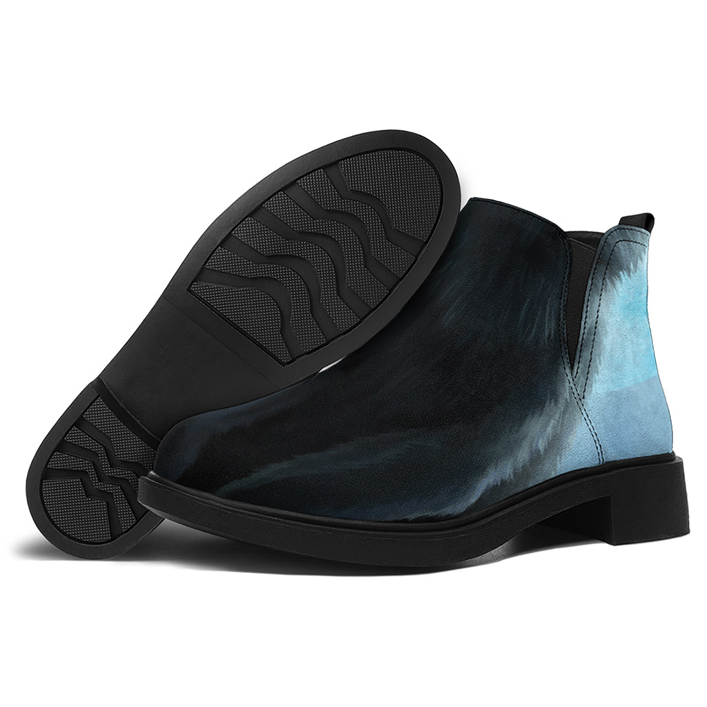Moonlight Wolf Print Flat Ankle Boots