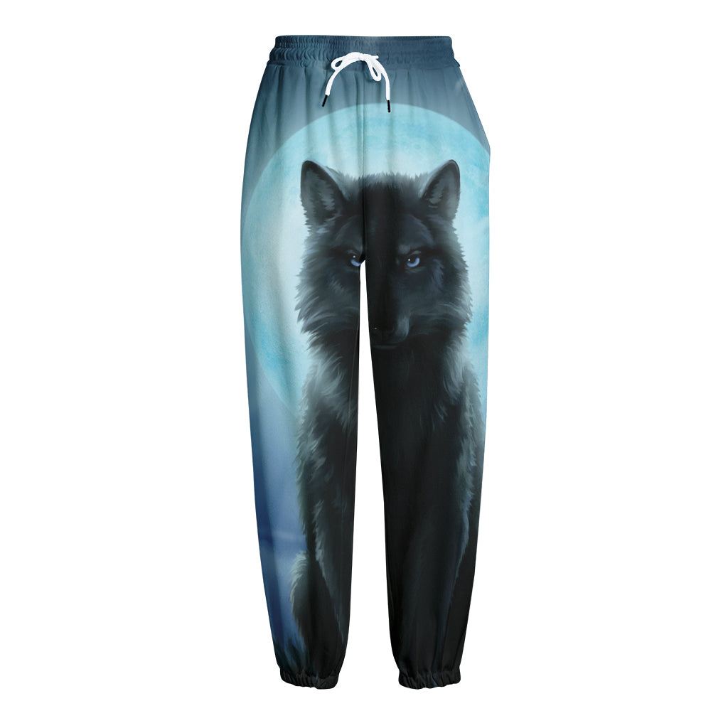 Moonlight Wolf Print Fleece Lined Knit Pants