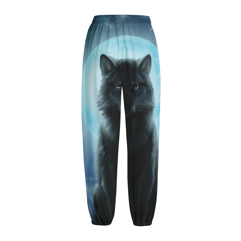Moonlight Wolf Print Fleece Lined Knit Pants