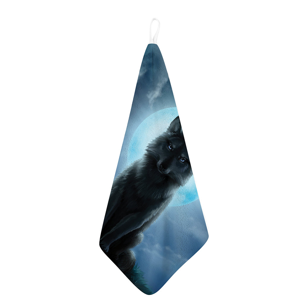 Moonlight Wolf Print Hand Towel