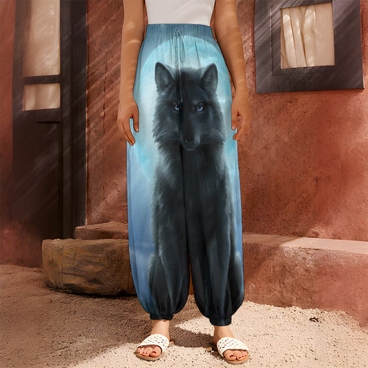 Moonlight Wolf Print Harem Pants
