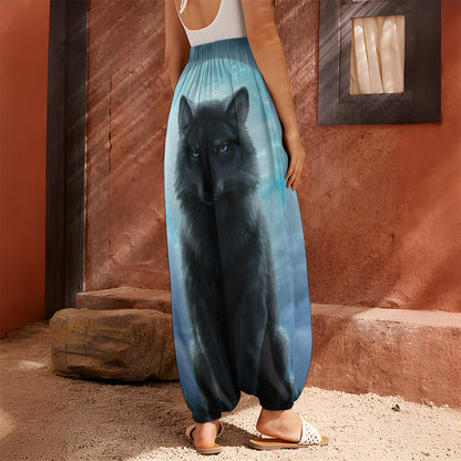 Moonlight Wolf Print Harem Pants