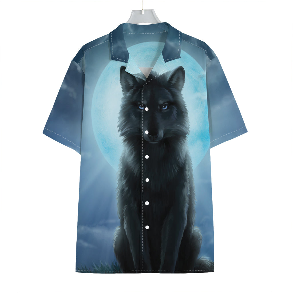 Moonlight Wolf Print Hawaiian Shirt