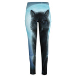 Moonlight Wolf Print High-Waisted Pocket Leggings