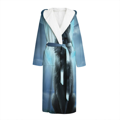 Moonlight Wolf Print Hooded Bathrobe