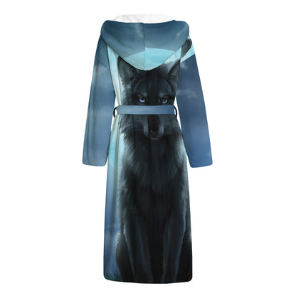 Moonlight Wolf Print Hooded Bathrobe