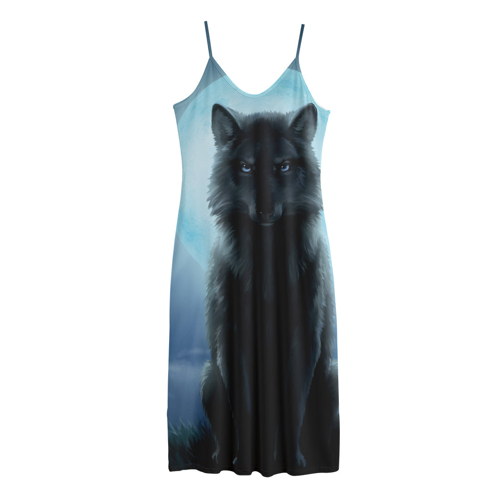 Moonlight Wolf Print Jersey Midi Cami Dress