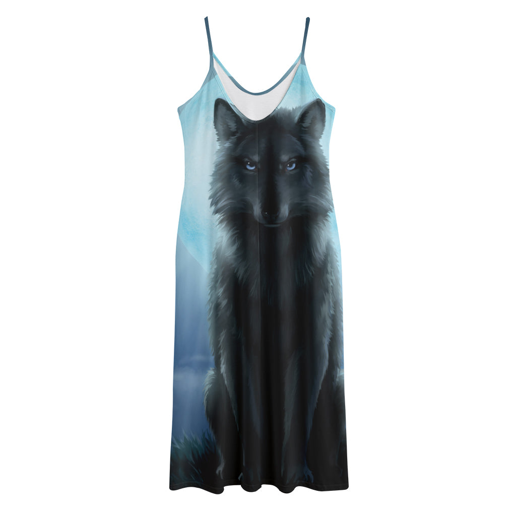 Moonlight Wolf Print Jersey Midi Cami Dress