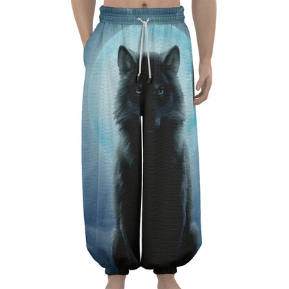 Moonlight Wolf Print Lantern Pants