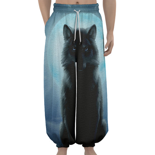 Moonlight Wolf Print Lantern Pants