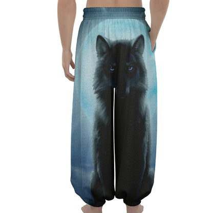 Moonlight Wolf Print Lantern Pants