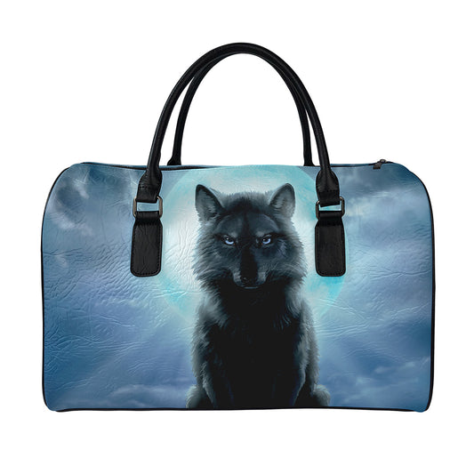 Moonlight Wolf Print Leather Duffle Bag