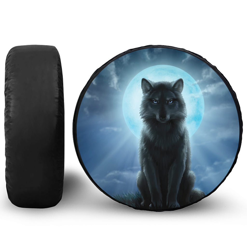 Moonlight Wolf Print Leather Spare Tire Cover