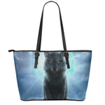 Moonlight Wolf Print Leather Tote Bag