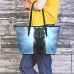 Moonlight Wolf Print Leather Tote Bag