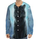 Moonlight Wolf Print Long Sleeve Baseball Jersey