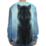 Moonlight Wolf Print Long Sleeve Baseball Jersey