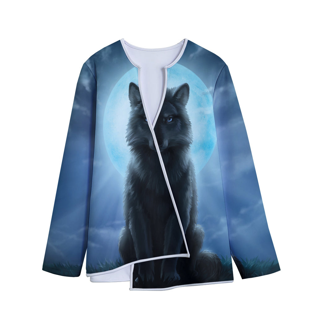Moonlight Wolf Print Long Sleeve Short Coat