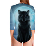 Moonlight Wolf Print Long Sleeve Swimsuit