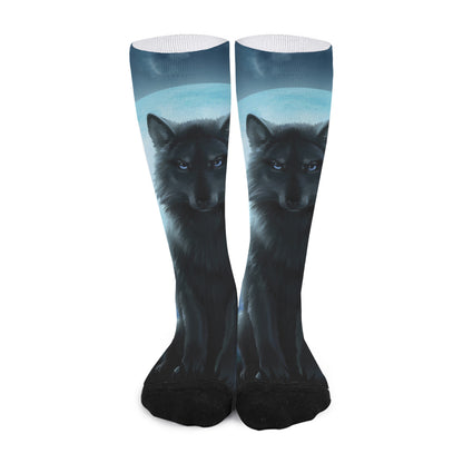 Moonlight Wolf Print Long Socks