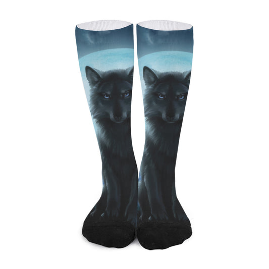 Moonlight Wolf Print Long Socks