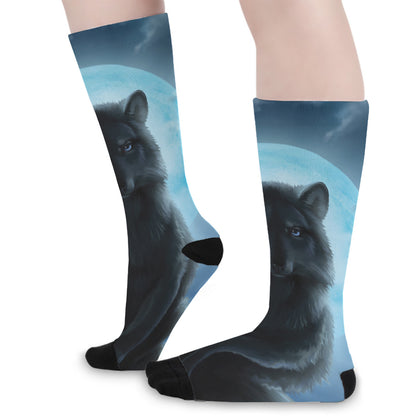 Moonlight Wolf Print Long Socks