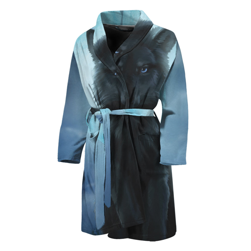 Moonlight Wolf Print Men's Bathrobe