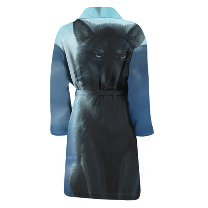 Moonlight Wolf Print Men's Bathrobe