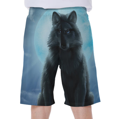 Moonlight Wolf Print Men's Beach Shorts