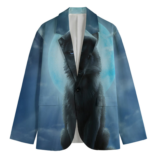 Moonlight Wolf Print Men's Blazer