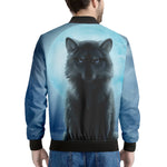 Moonlight Wolf Print Men's Bomber Jacket