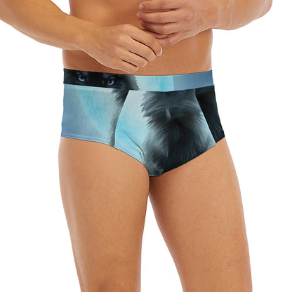 Moonlight Wolf Print Men's Briefs