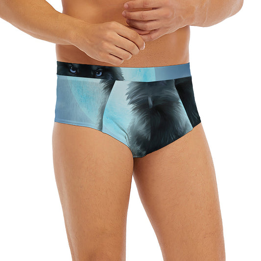 Moonlight Wolf Print Men's Briefs