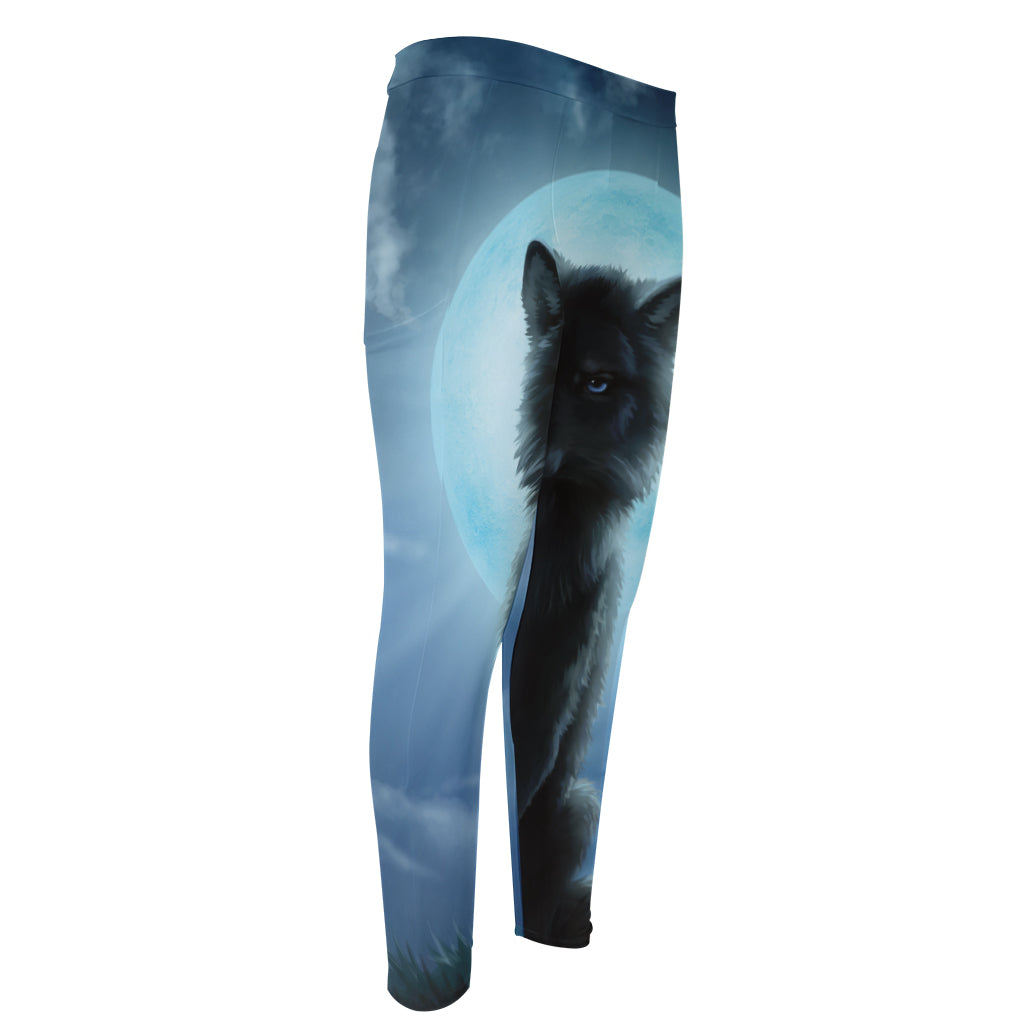Moonlight Wolf Print Men's Compression Pants