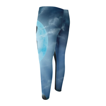 Moonlight Wolf Print Men's Compression Pants