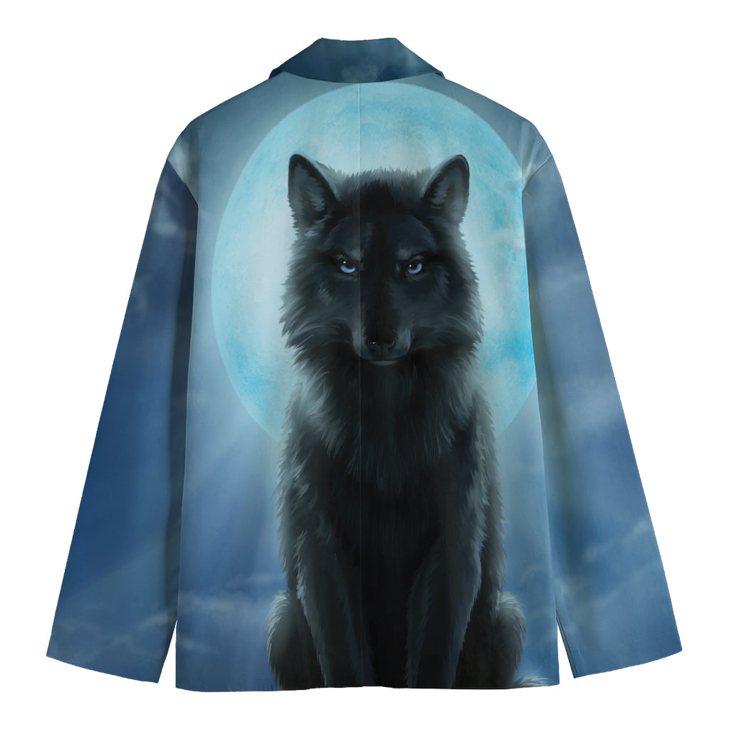 Moonlight Wolf Print Men's Cotton Blazer
